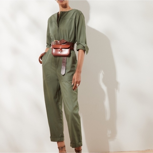 Banana Republic army green flight jacket jumpsuit Organic cotton Size 6 Tall - Picture 1 of 13